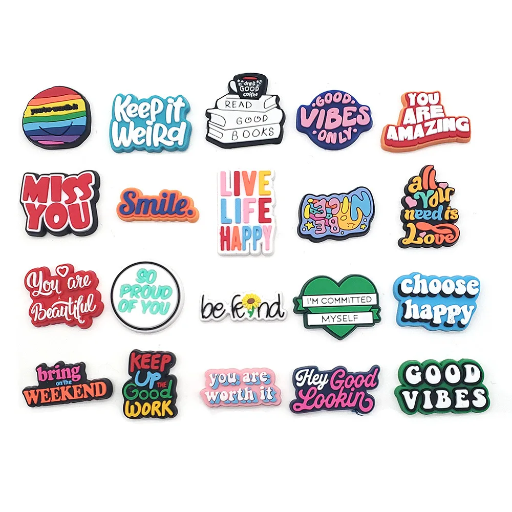 

Inspirational Phrase Series PVC Charm Shoes Accessories Garden Shoes Sandals DIY Decoration Children's Birthday Party Gifts