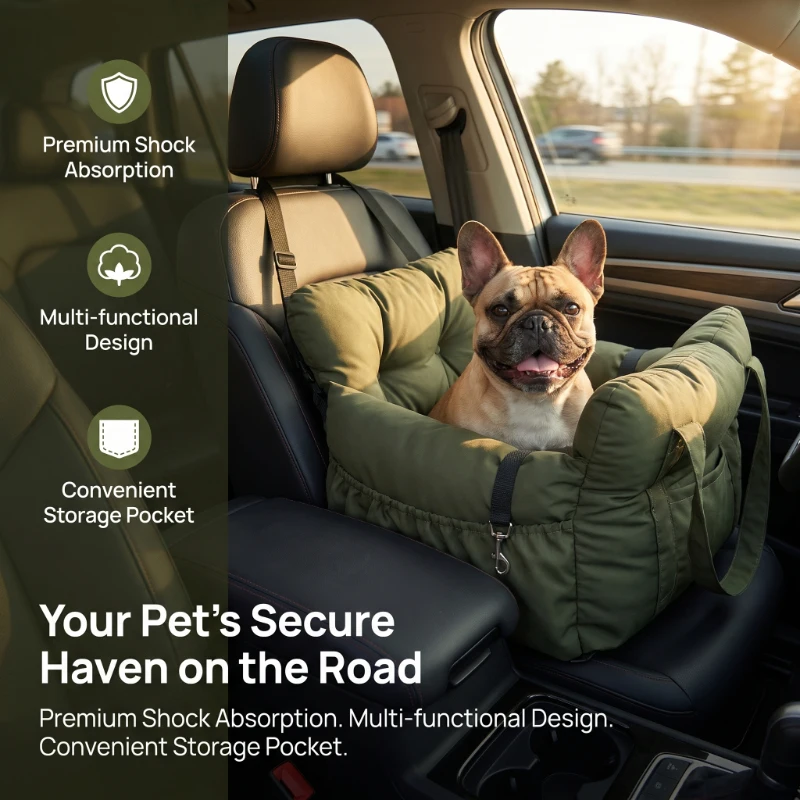 

Dog Car Seat With Safety Belt Non Slip Pet Car Bed Washable Travel Carrier With Secure Straps For Small Dogs