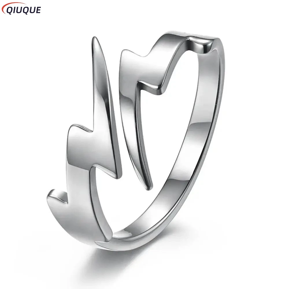 Titanium Steel lightning Shaped Rings for Women Men Fashion Adjustable Finger Rings Birthday Gift