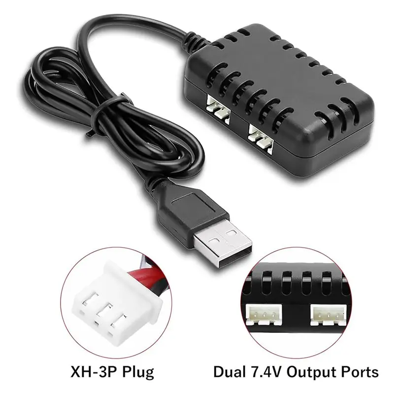 A67P-7.4V Lipo Battery - RC Car Balance Chargers USB Cable 2-In-1 With XH-3P Plug 1A For 2S Batteries RC Cars