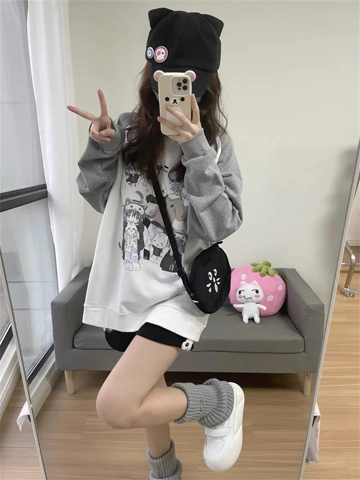 Nette Katze Drucken Hoodies Frauen Streetwear Chic Langarm Sweatshirts Casual Koreanische Übergroßen Hoodie Y2k Tops 2026 Ropa Mujer