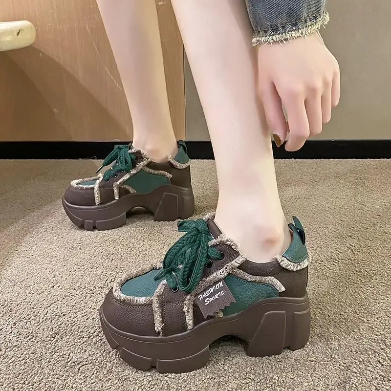 

Ins Style Women Autumn Height Increasing Dad Sneakers Fashionable Versatile Color Block Platform Soft Sole Non Slip Footwear