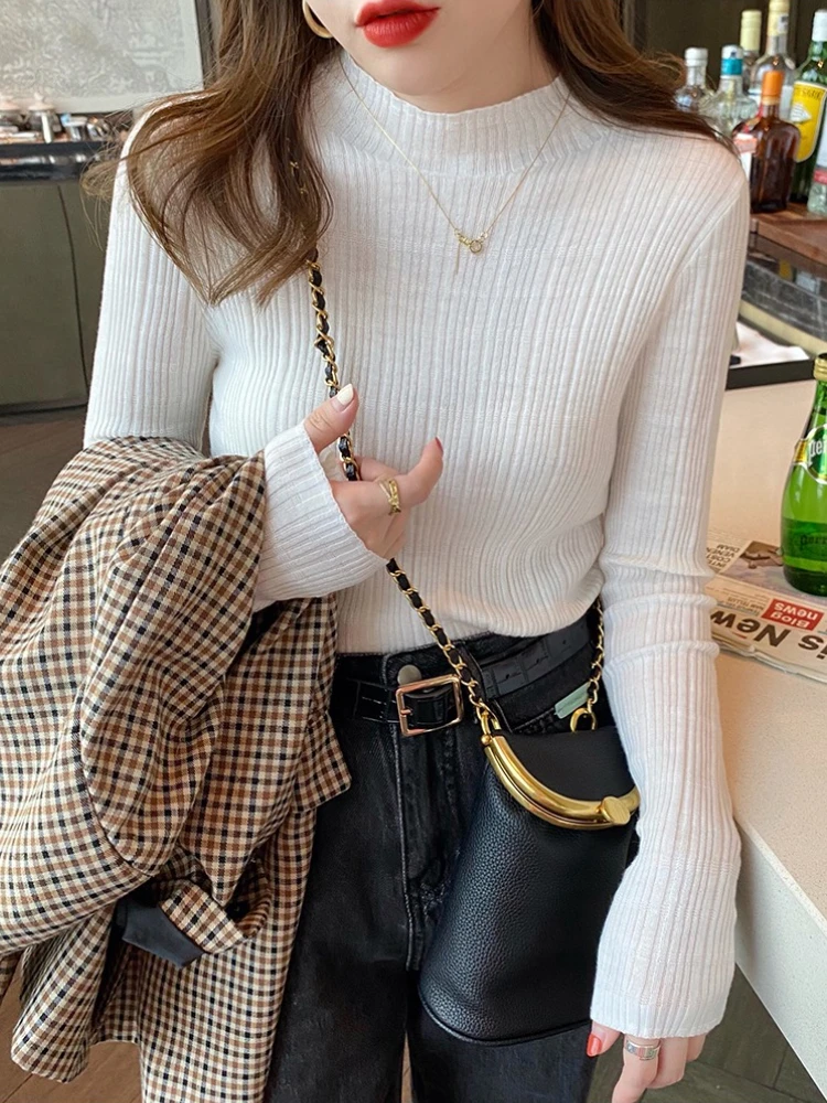 

Zjaiss 2025 Vintage Solid Knitted Basic Tops Winter Turtleneck Women Sweater Korean Casual Slim Simple Chic Pullover
