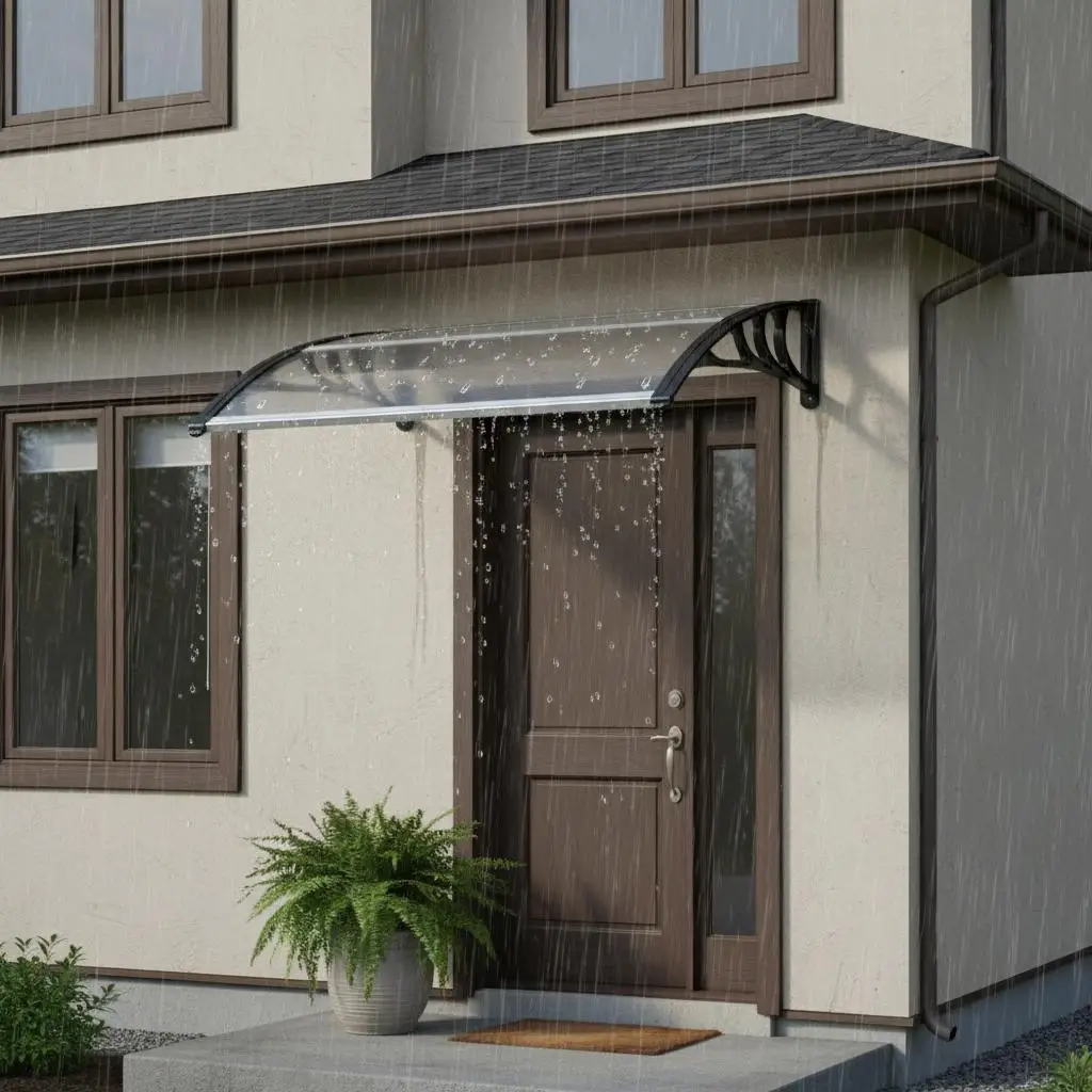 

Прозрачный поликарбонатный навес 40*32 дюйма для входной двери, террасы, окна, с пластиковыми кронштейнами и алюминиевыми планками, солнцезащитный козырек-навес