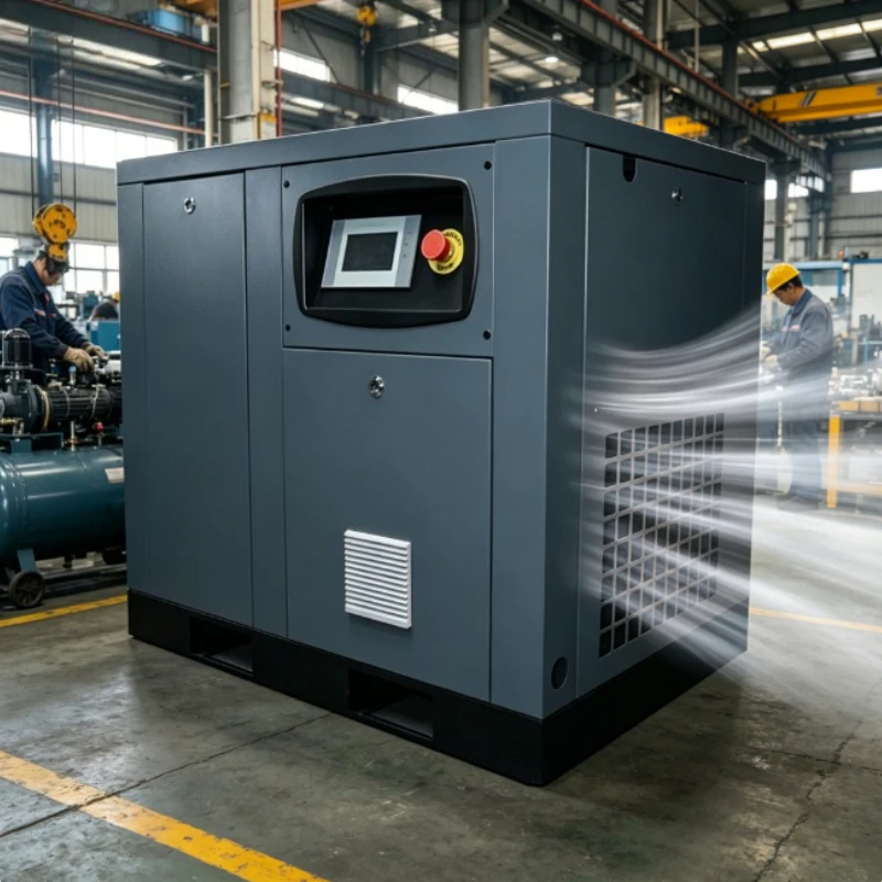 Permanent Magnet Screw Compressor Oil Circulation Cooling Adjustable Flow For Furniture Spraying Metal Stamping Workshop