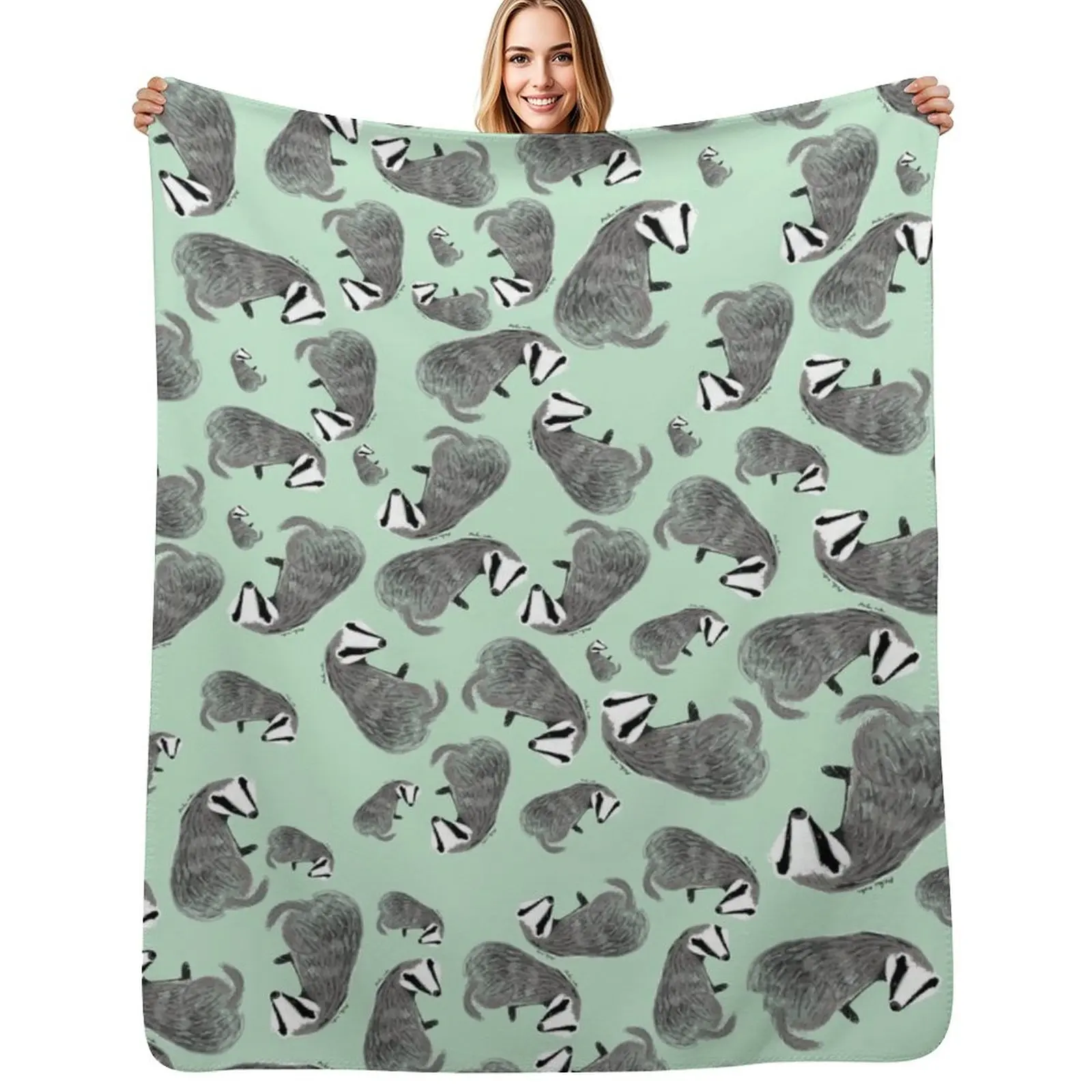 

European Badger pattern Throw Blanket Flannel Luxury Thicken Furry For Sofa Thin Blankets