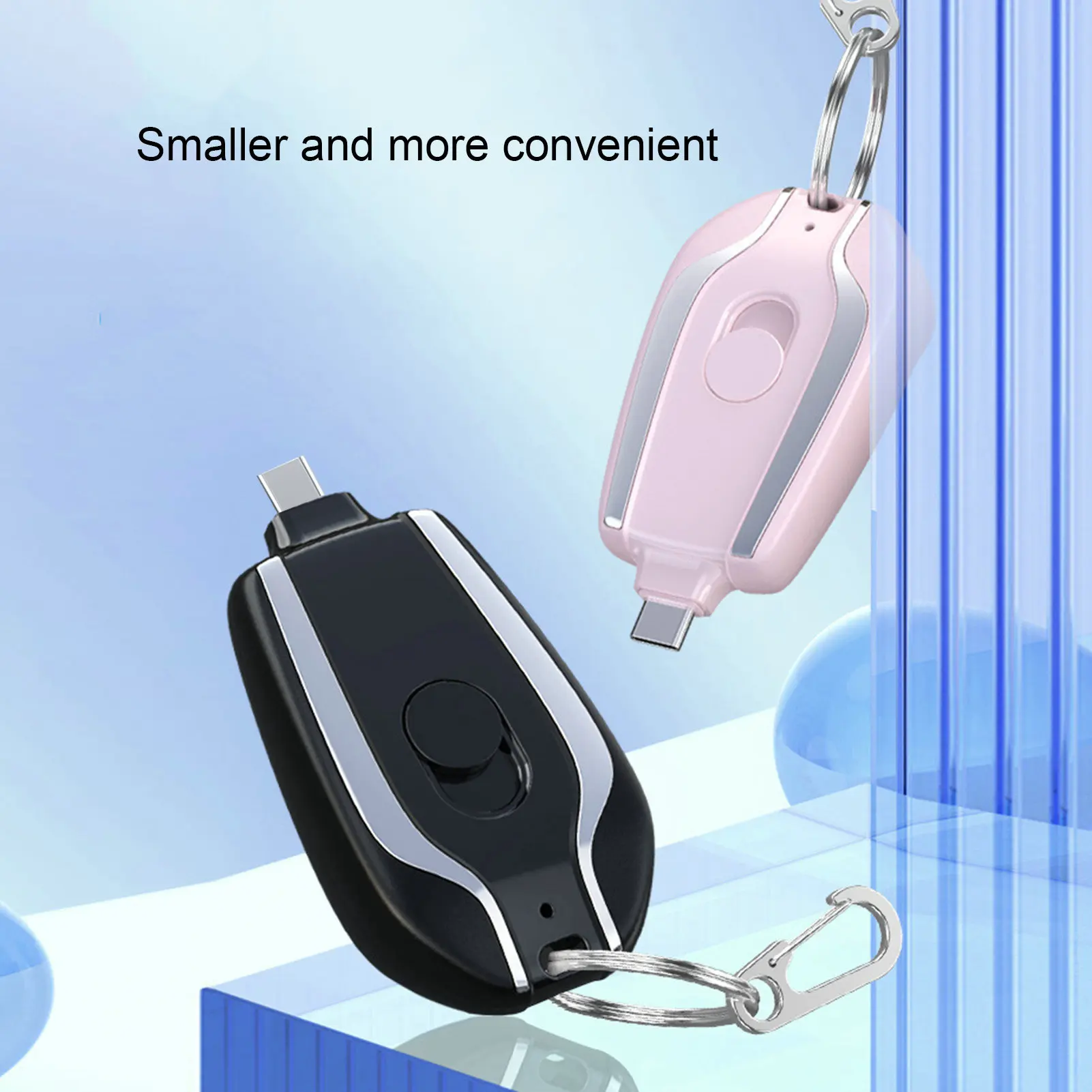 

Mini Power Bank with Key Chain 1500mAh Large Capacity Fast Charging Pocket-sized Type-C Portable Mobile Battery Charger