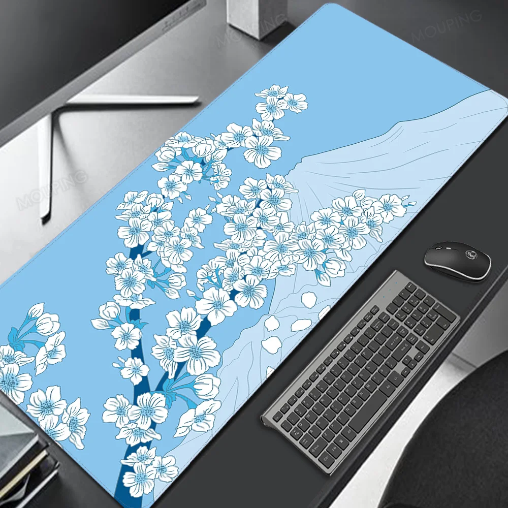 Blue Sakura Office Desk Mat Kawaii Great Wave Mousepad Xxl Japanese Art Table Mouse Pad Gamer Carpet Computer Desks Accessories