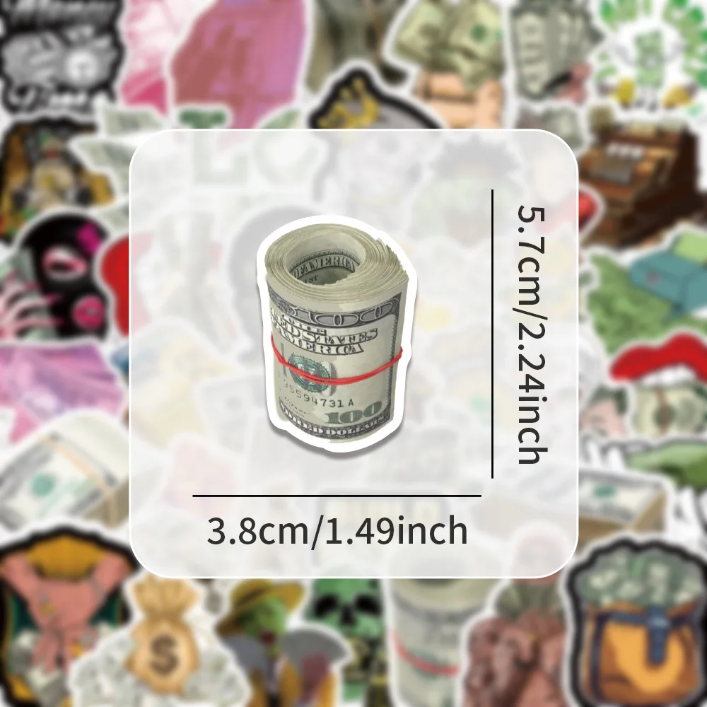 

10/52PCS Fun Money Coins Cartoon Graffiti Decorative Stickers DIY Scooter Helmet Water Cup Scrapbook Waterproof Decal Toys