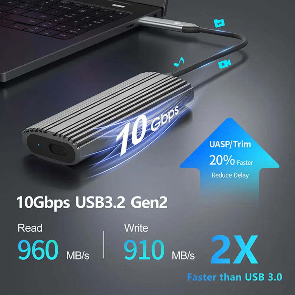 Корпус внешний PHIXERO M2 SSD, M.2 NVMe SATA, 10 Гбит/с, USB 3,2