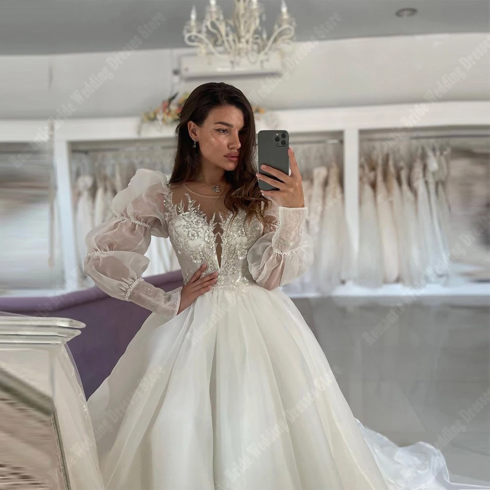 Gaun pernikahan wanita kerah v elegan gaun pernikahan applique renda manis gaun pesta tanpa lengan kustom Vestidos De Novias 2024