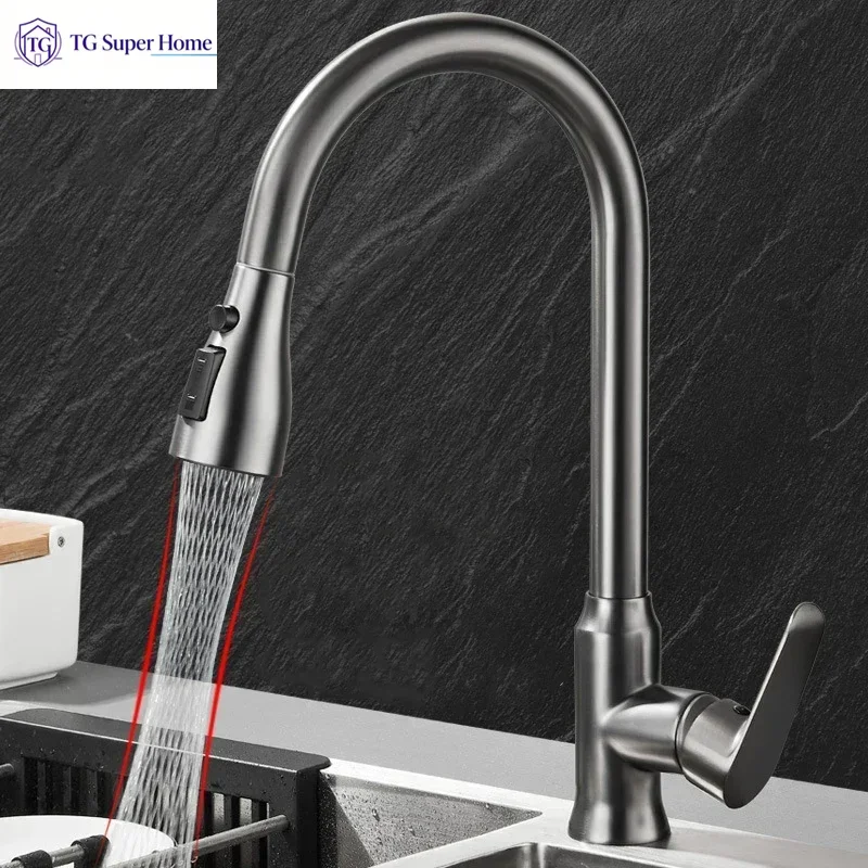 Kitchen Faucet Single Hole Pull Out Spout Kitchen Sink Mixer Tap Stream Sprayer Head Chrome/Black Mixer Tap