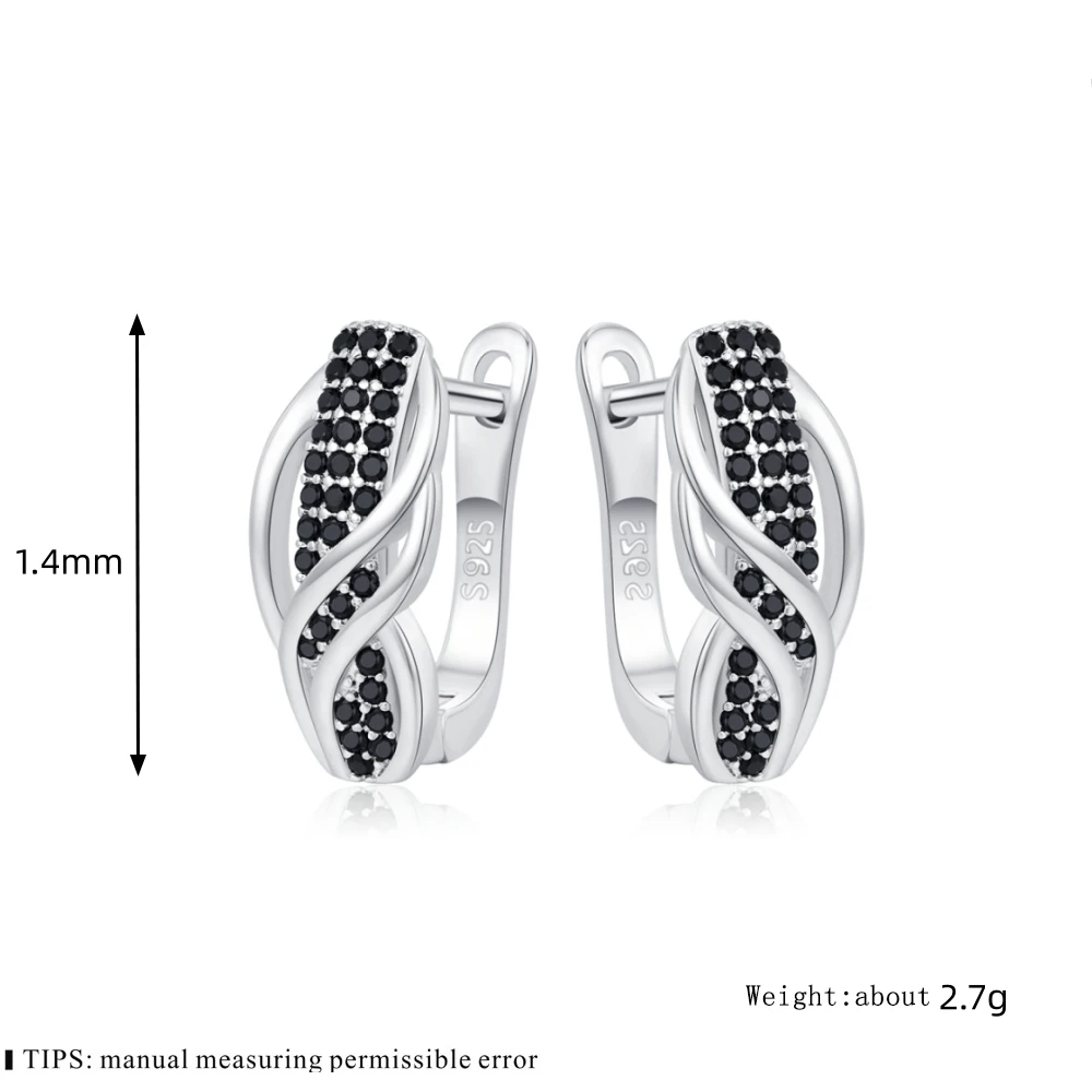 Black Awn 2024 New Hoop Earrings for Women Classic Silver Color Trendy Spinel Engagement Jewelry I279