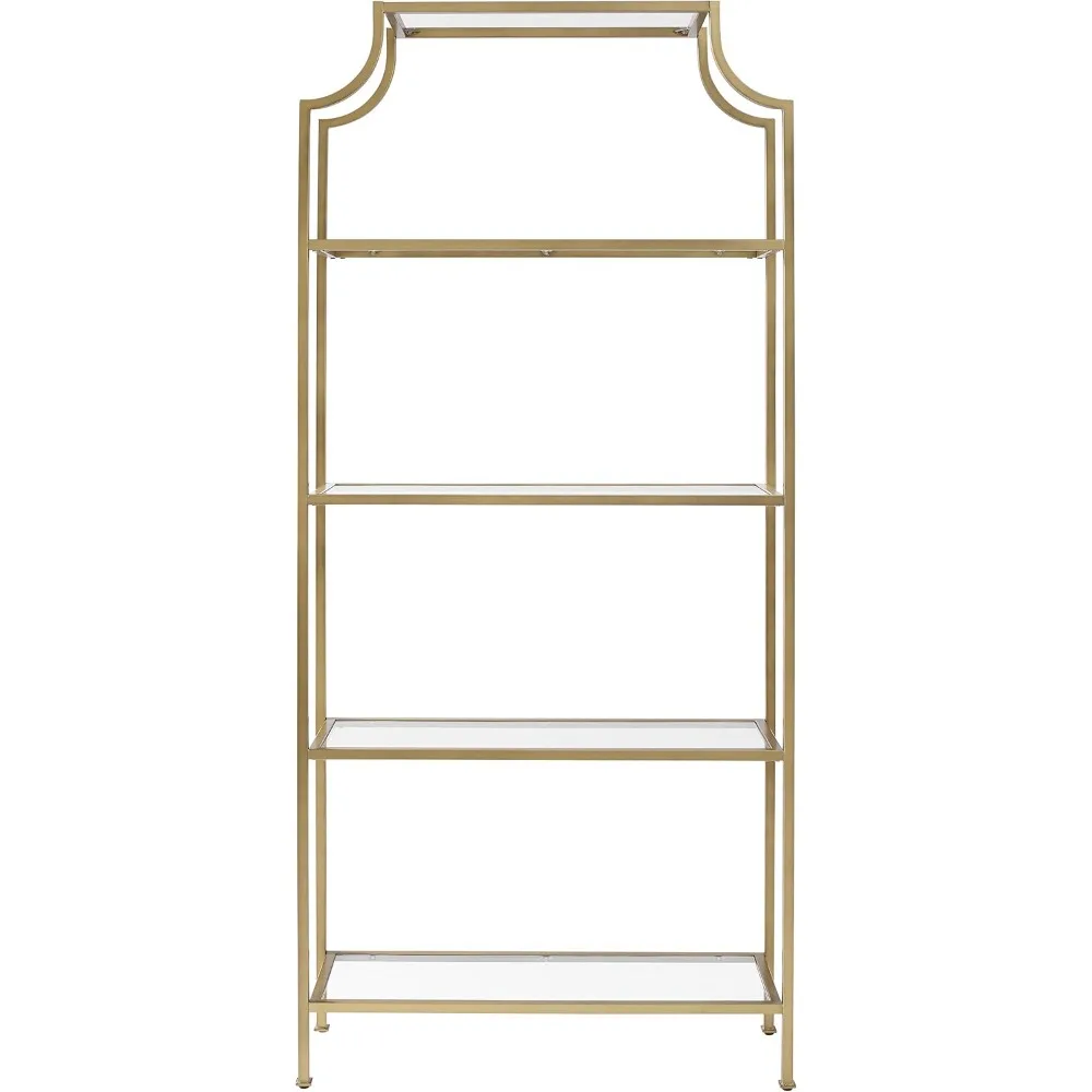 Aimee Bookshelf With Glass Shelves, Bookcase Storage, Gold And Glass