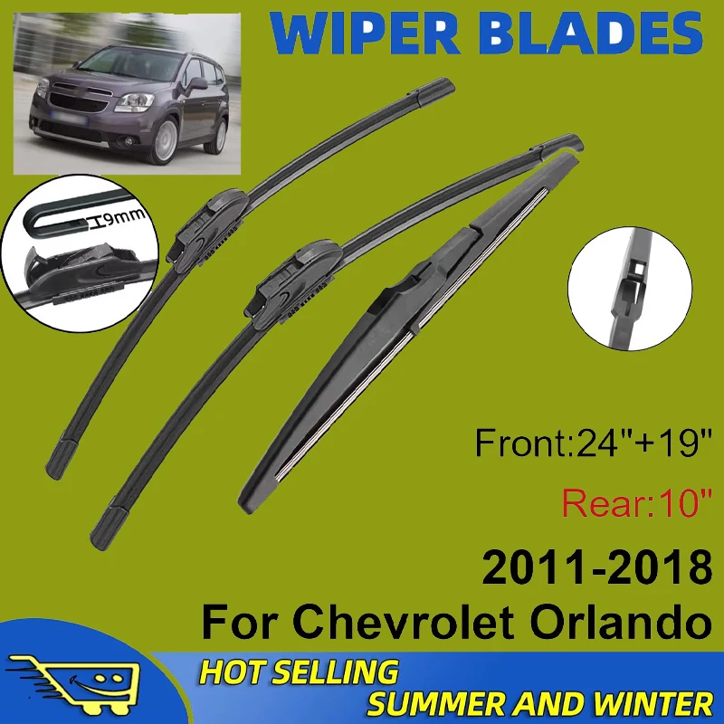 

3PCS For Chevrolet Orlando 2011-2018 24" + 19"+ 10" Front Rear Wiper Blades Windshield Windscreen Window Cutter Accessories