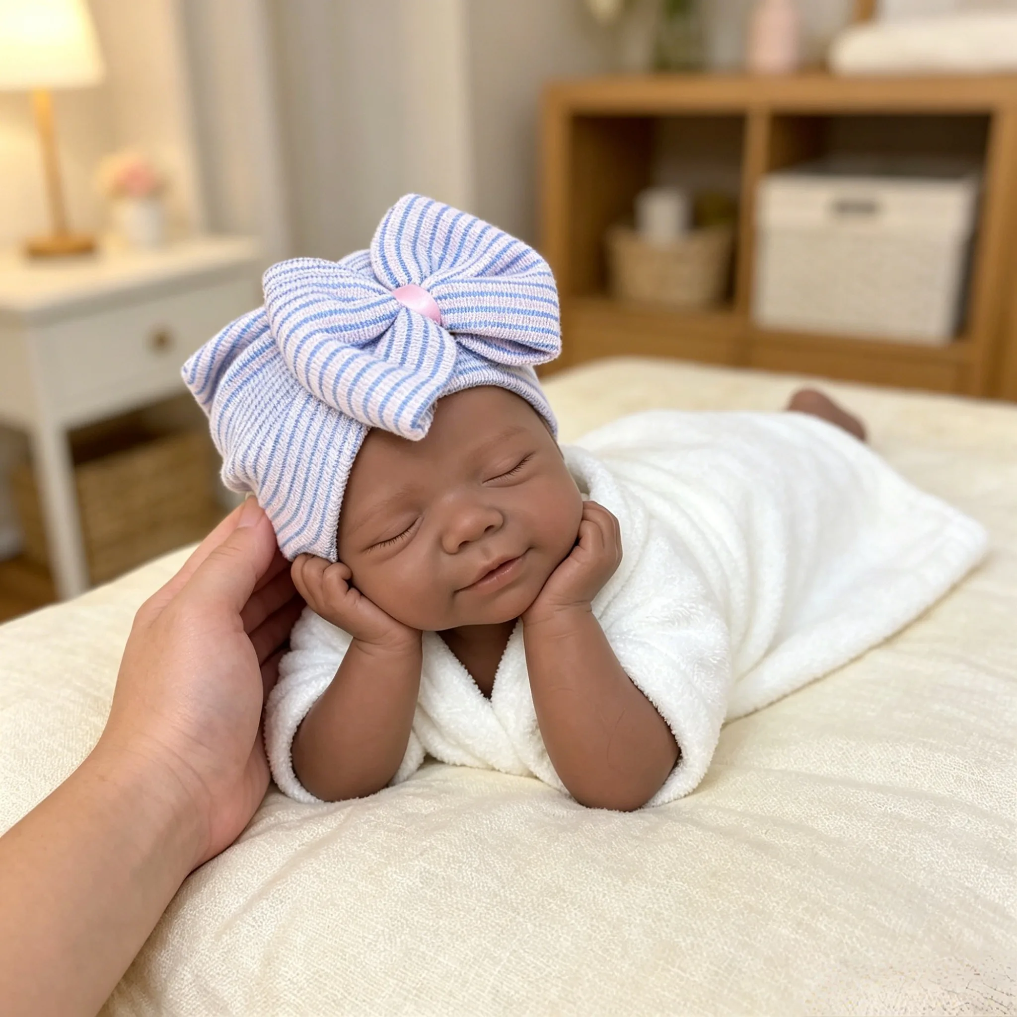 

Pascale 18 Inch Full Silicone Reborn Baby Girl Doll Dark Skin Lifelike Sleeping Closed Eyes Real Newborn Collectible Toy Gift