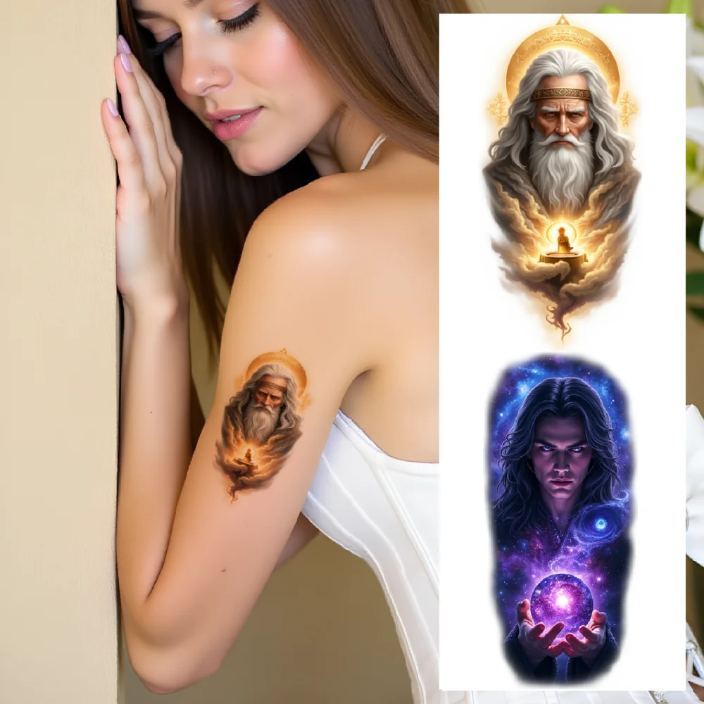 

9pcs Temporary Tattoo Realistic Temporary Tattoos Wise Green Nature Spirit Warrior Woman For Arms Thighs Back