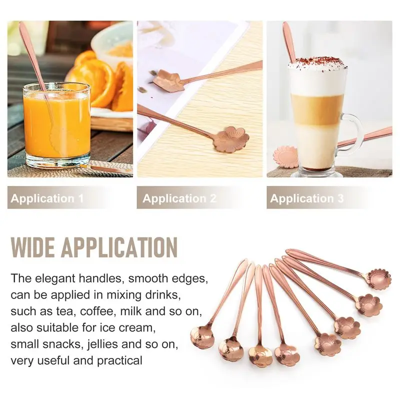 AEE8-16 Pcs Set Stainless Steel Flower Coffee Spoon Dessert Sugar Ice Cream Stirring Tea Milkshake Spoon Set For Tableware Kitch