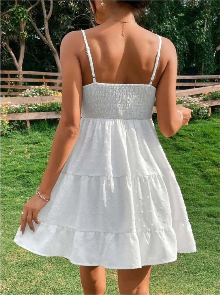 CPSYMYM Vestido camisola sin mangas de color liso con volantes y cintura sexy de verano para mujer