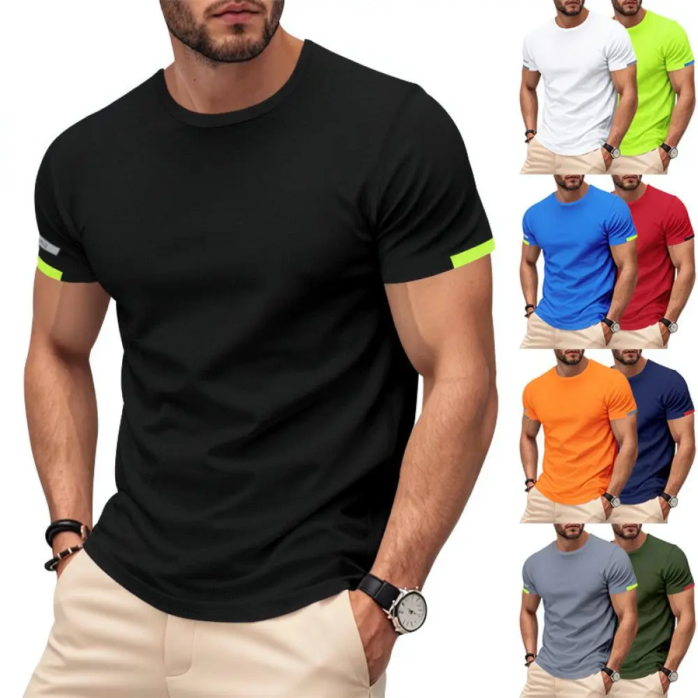 Mens Slim Fit Running Tee High Elastic Quick Dry Fabric Sports Gym Workout Training Short Sleeve Breathable Fitness Top