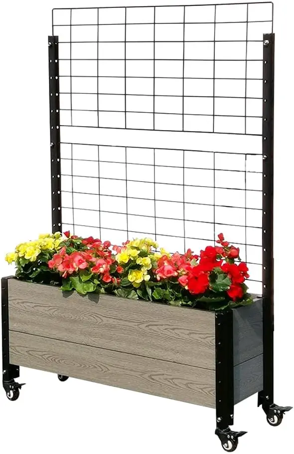 Everbloom Mobile Raised Garden Bed with Wheels and Trellis - Architectural Style and Quality - Stylish, Functional & Easy-to-Ass