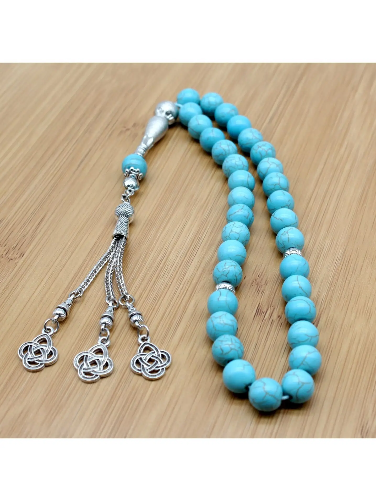 Handmade 8mm 33 Beads Bracelet Muslim Tassel imitation turquoise Prayer Beads Tasbeeh Hand String Islamic Rosary Arabic Masbaha