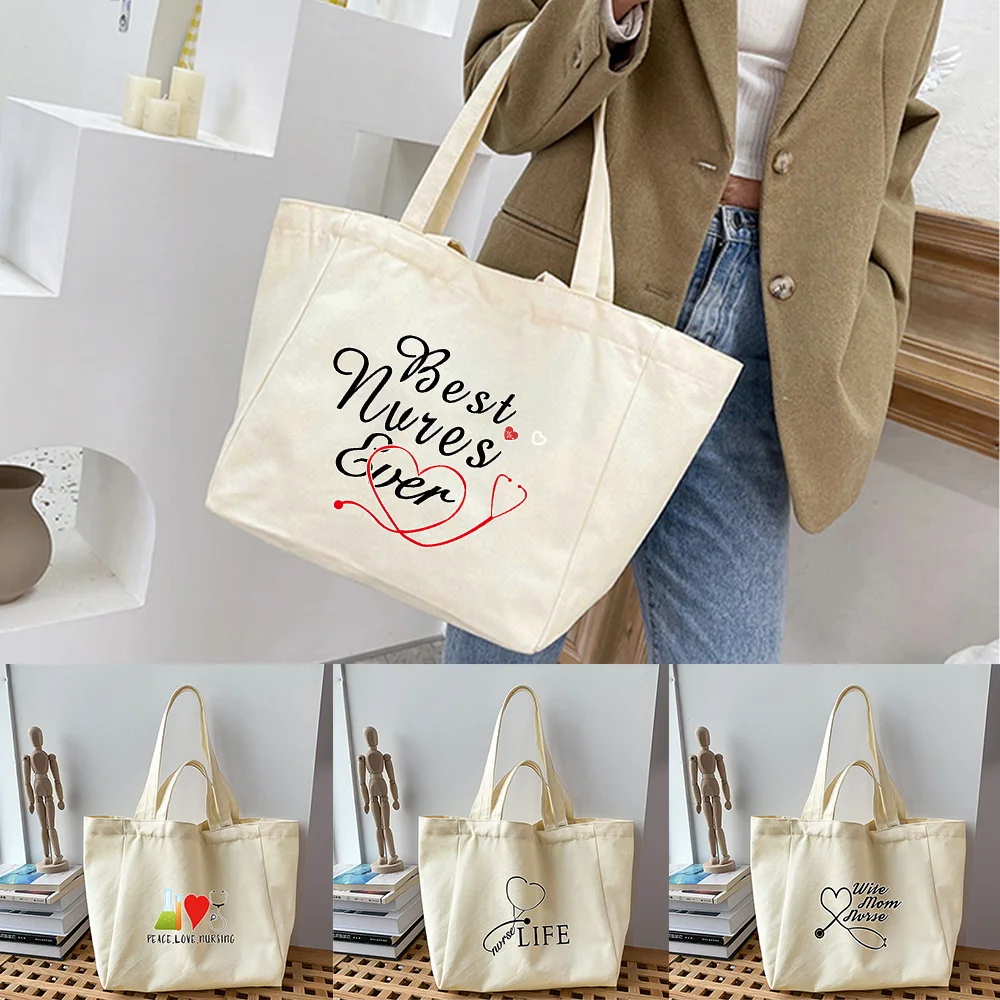 

Canvas Shopping Bags Nurse Series Print Large CapacityTote Bag Harajuku Trend Shoulder Bag Reusable Eco Tote Bag Casual HandBag