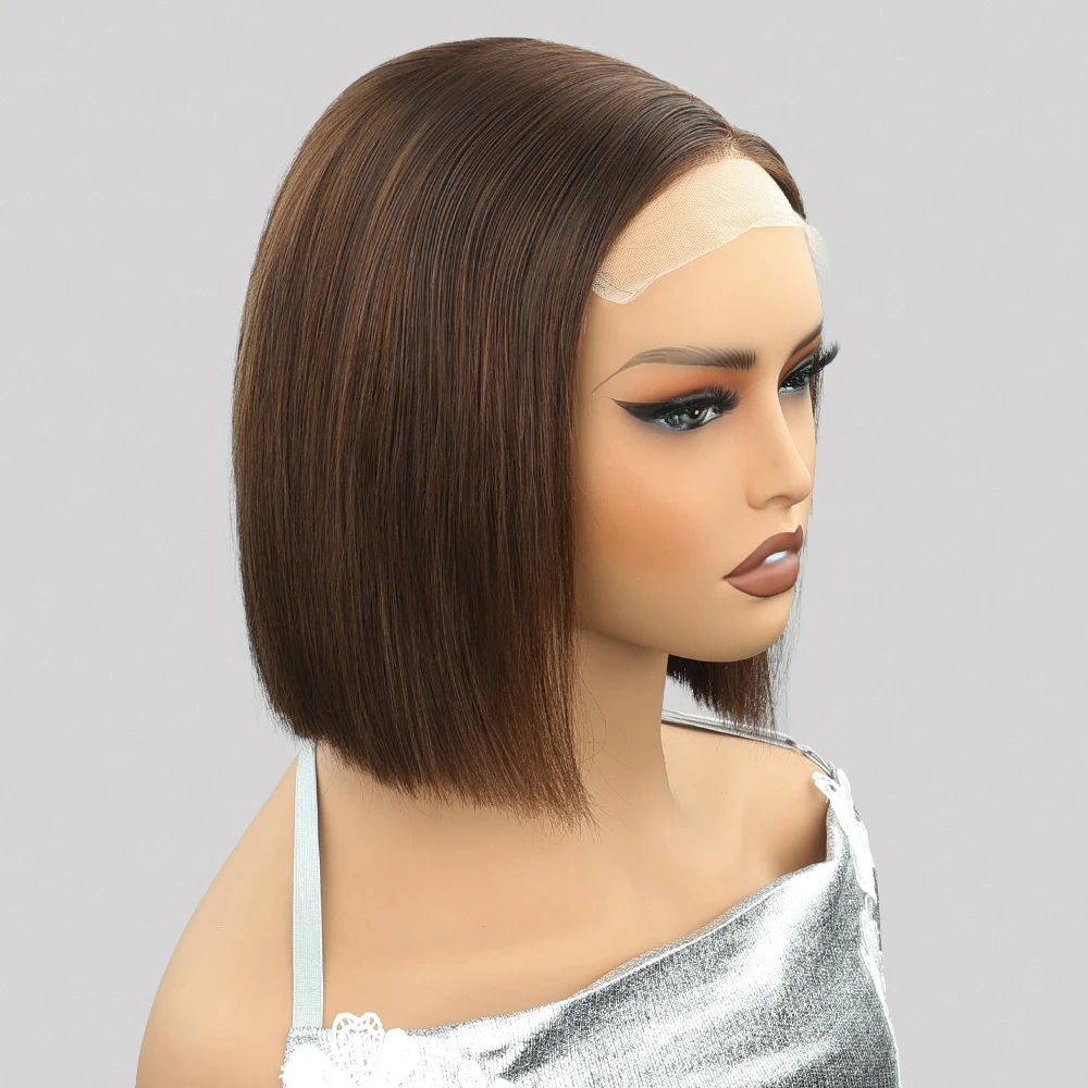 200% Density Bone Straight 5x5 HD Lace Closure Human Hair Wig #4 Brown Drawstring Glueless Wigs Ready To Wear Human Hair Bob Wig