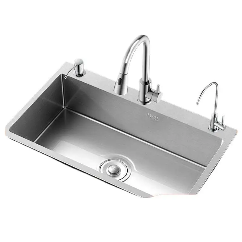 

Thickened household kitchen sink Large single sink Pure handmade integrated vegetable washing basin SUS304 stainless steel sink