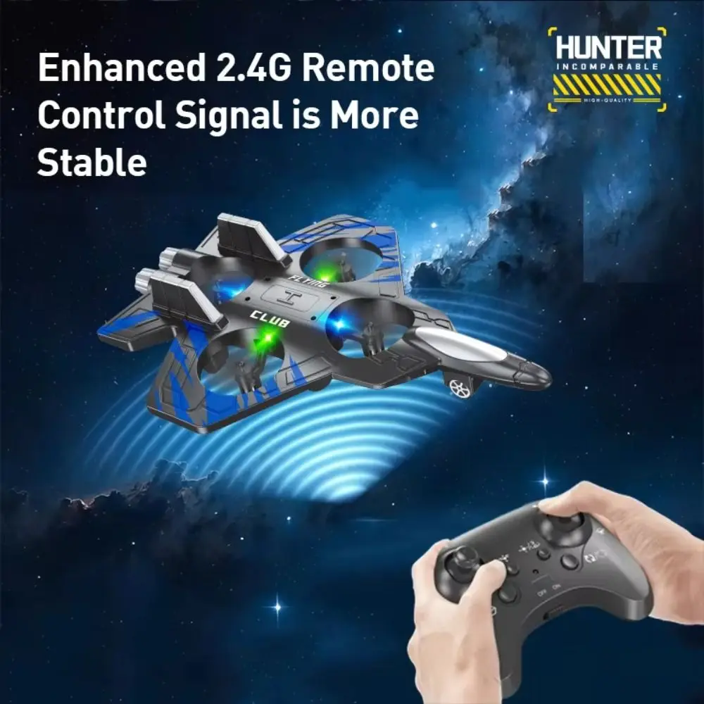 CZ01 RC Quadcopter Glider Jet - 2.4G Remote Control Stunt Toy Plane with Lighting, Foam Flying Aircraft for Boys