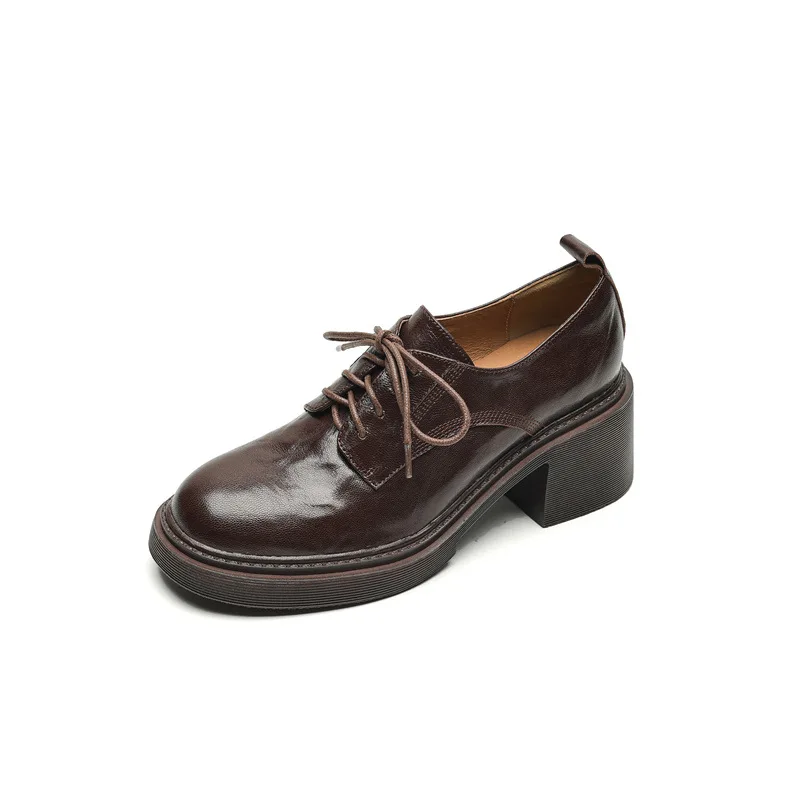 

Briti Sle eepskin Lace-Up Loers Thi Bot Wide Heel Women's Retro All-Match Deep Mouth Single oes Faionable Ca...