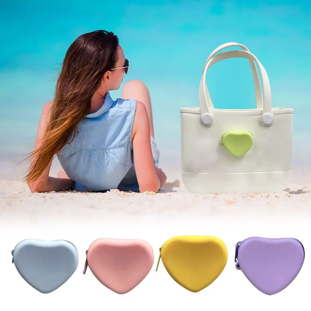 

Fashion Silicone Earphone Pouch Candy Color Heart Shape Zipper Coin Purse Waterproof Key Bag for Bogg Bag Accessories