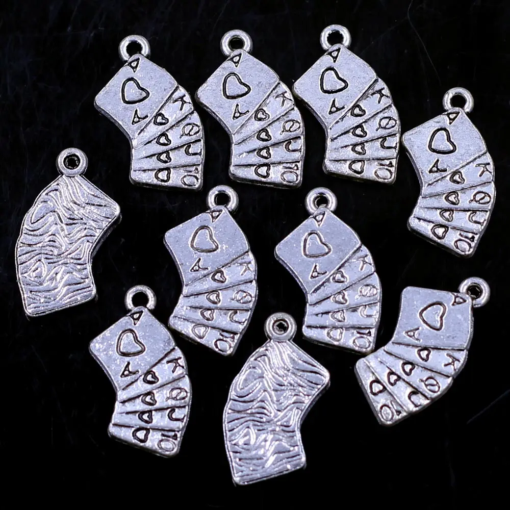 

New Silver Tone Playing Cards Charm Pendants Breloque 25x13mm DIY Necklace Jewelry Crafts Accessories Supplies Handmade Material