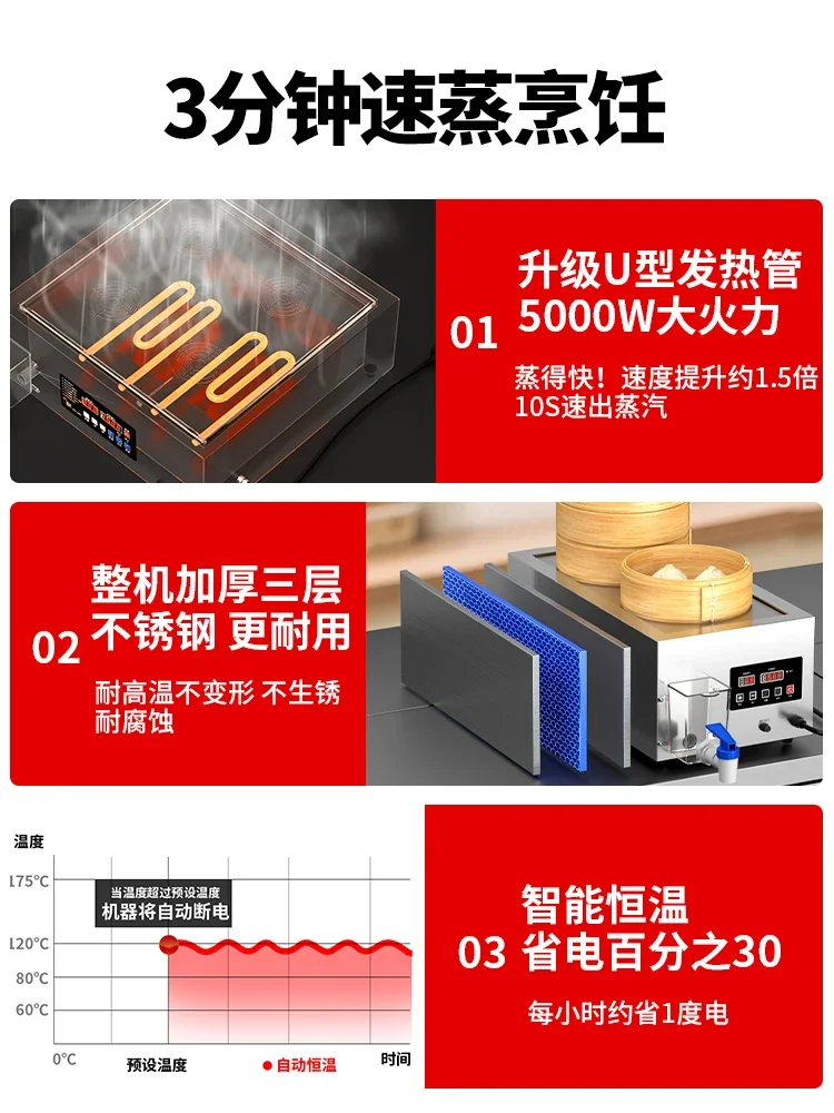 220V Fully automatic steaming furnace, commercial steaming machine, desktop electric steaming furnace for steamed buns