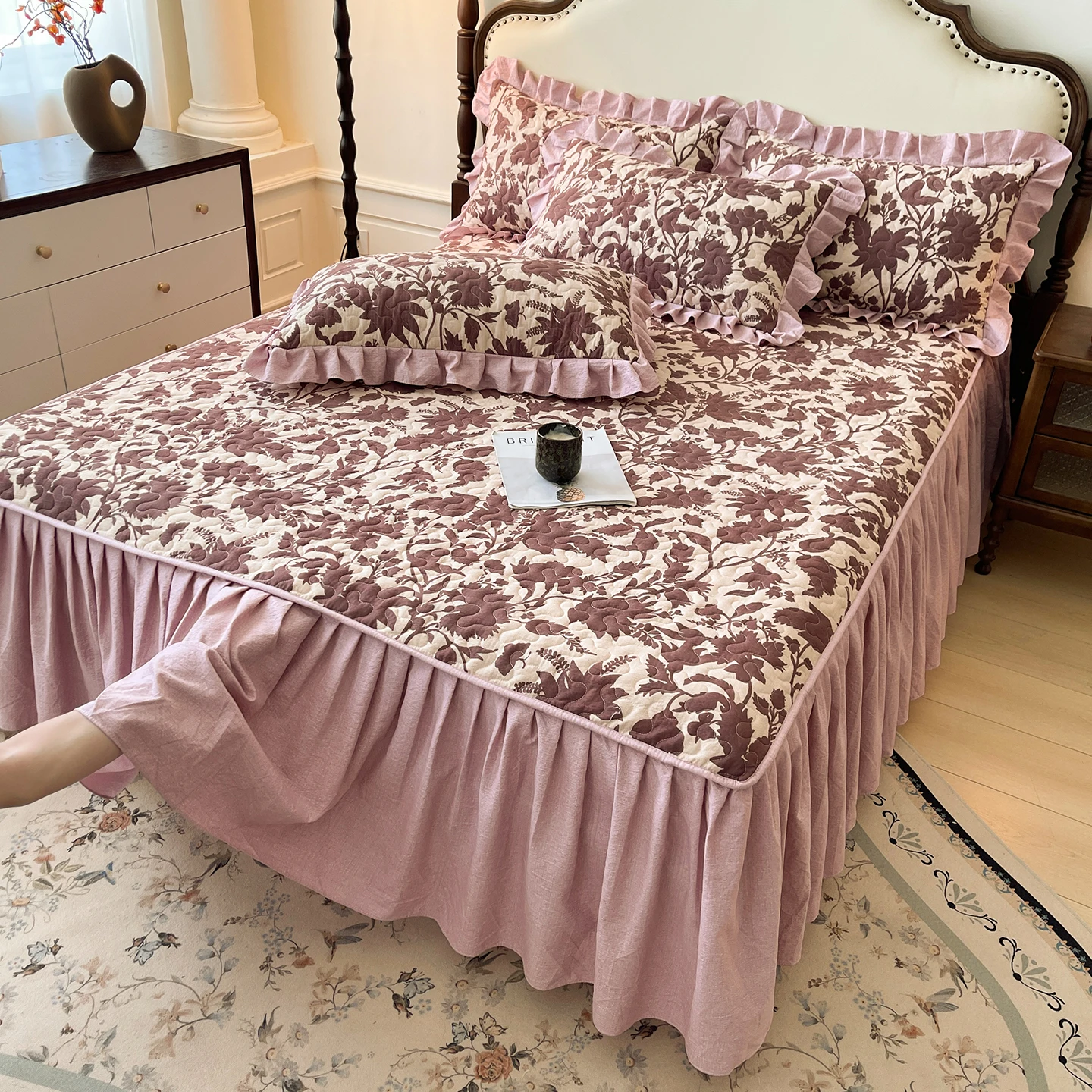 

Юбка-кровать Bonenjoy в цветочном стиле, односпальное/королевское/королевское покрывало, домашнее постельное белье с юбкой, стеганое покрывало (без наволочки)