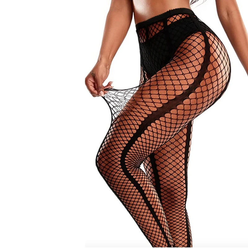 Nine Point Tights Wide Striped Pantyhose Medium Large Net Legging Fishnet Lingerie Sexy Female Bodystockings New Black White Red