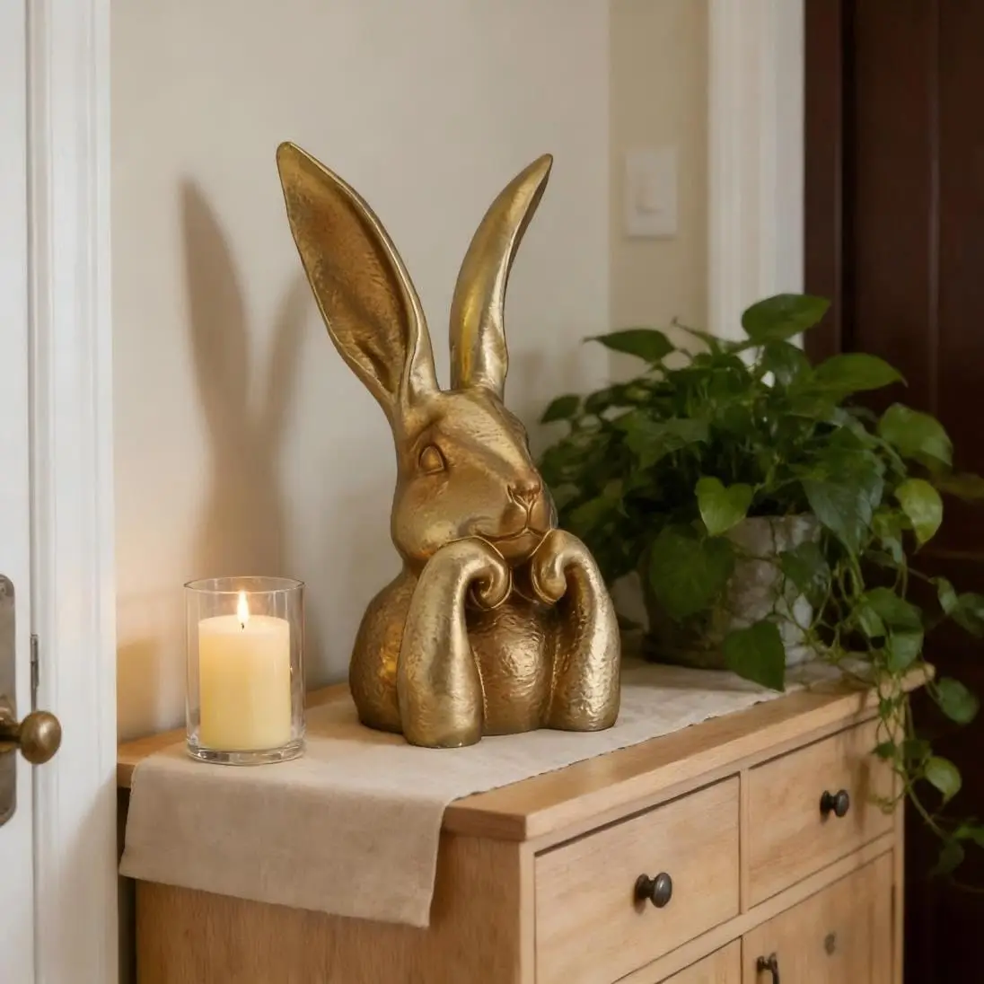 Gold Home Decor Resin Rabbit Statue,Large Rabbit Figurines Easter Table Centerpiece Decorative Bunny Sculpture Gift