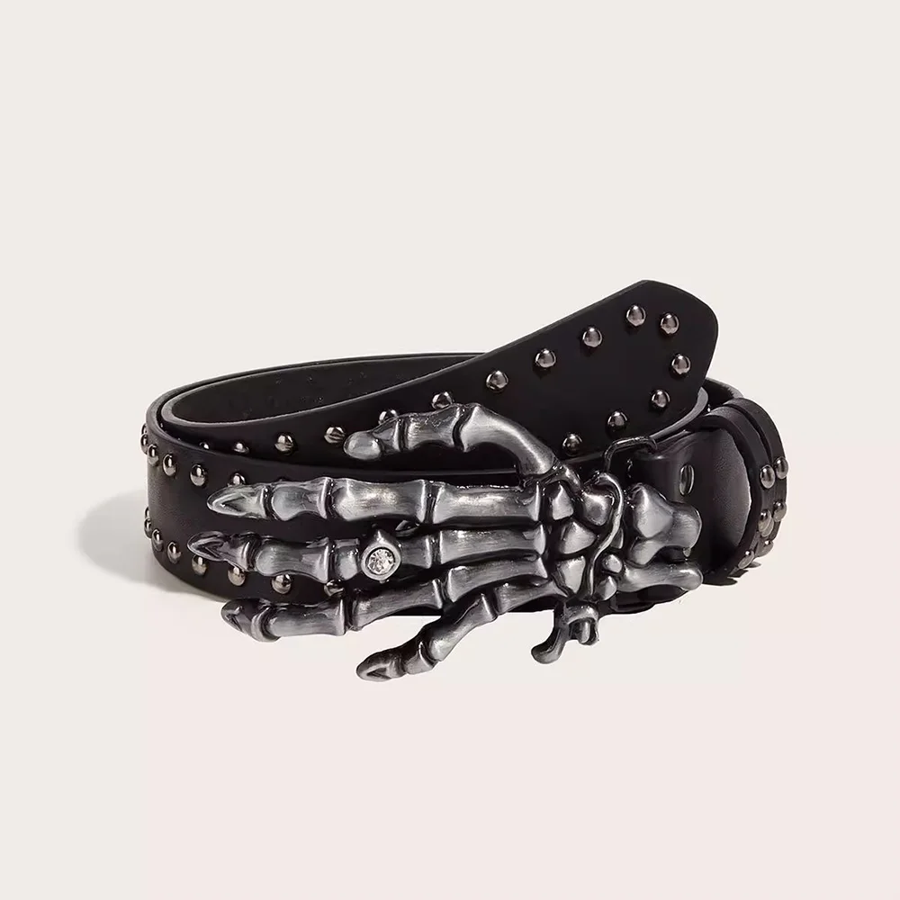 PU Leather Skeleton Claws Belts Women Vintage Skull Head Studded Waist Belt Hip Hop Rock Cowboy Decoration Punk Waistband ﻿