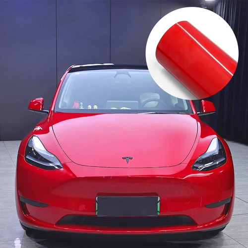 Pegatina de PET roja brillante para coche, película de envoltura para coche, película de vinilo sin burbujas, calcomanía para coche, accesorios de decoración Interior Exterior