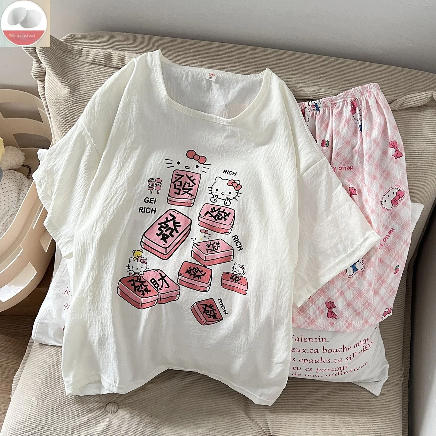 Pijama Sanrio Hello Kitty para mujer, pijamas de verano de manga corta, ropa de dormir con dibujos animados, camisón para estudiantes, ropa para el hogar, nuevo