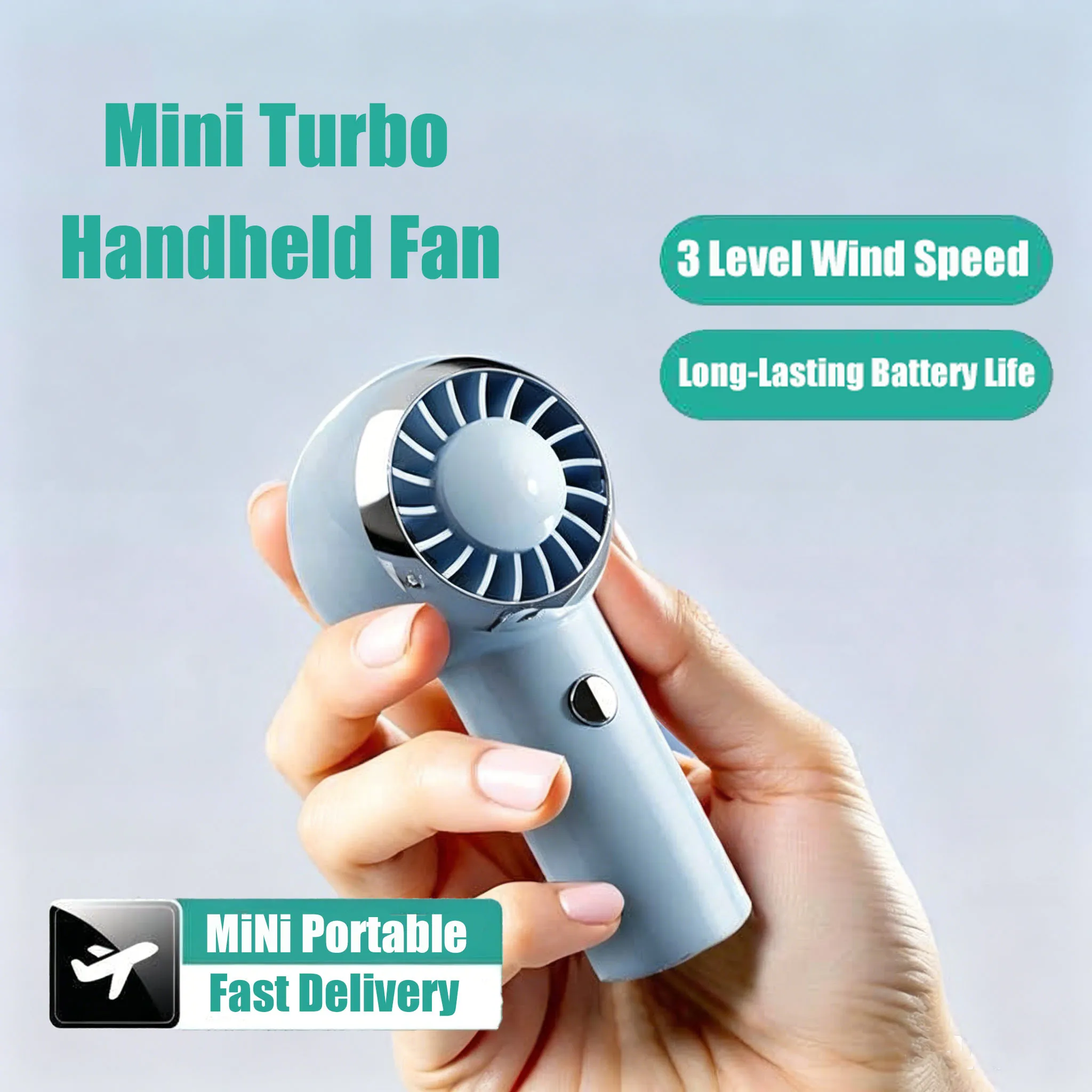 Ultraleichter 60g Mini-Turbinenventilator Tragbarer Handventilator Luftkühler 3-Geschwindigkeiten Windstärken Wiederaufladbarer Reise-, Einkaufs- und Campingventilator
