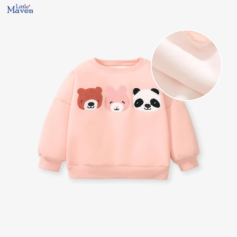 Little maven Autumn Children Kids Clothes Baby Girls Warm Fleece Outerwear Cartoon Princess Panda Sweatshirt Spring Hoodies Tops