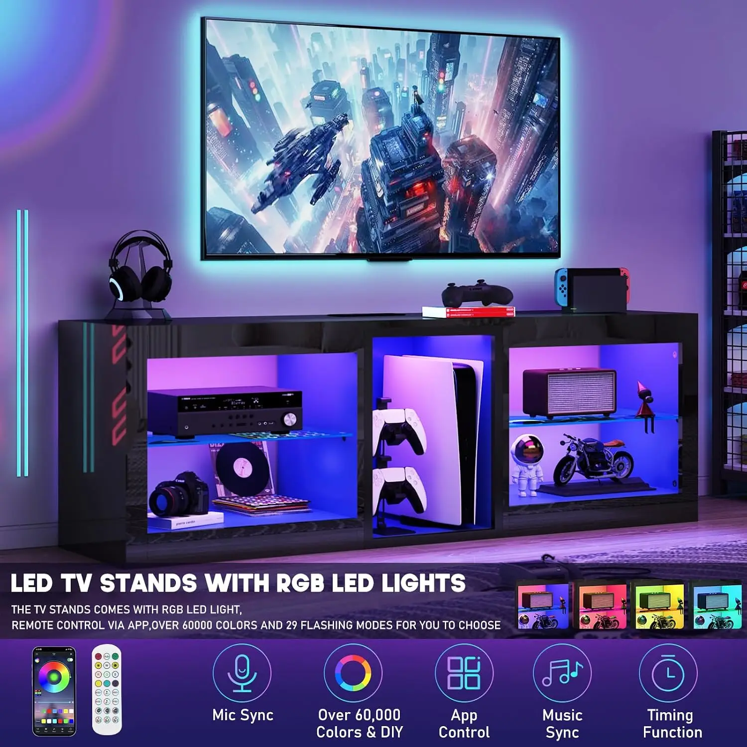 LED TV Stand W/Power Outlet For 65-70