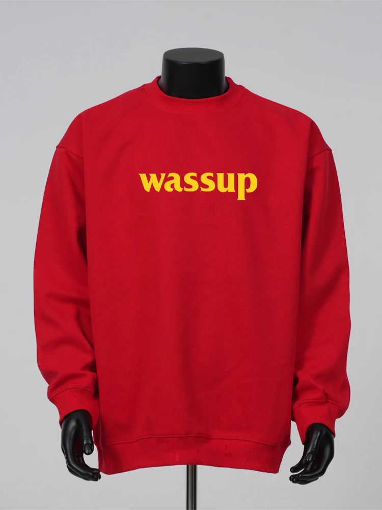 

Мужской свитшот Wassup Trendy Brand Heavyweight с буквенным принтом, новинка весна-осень, универсальный модный топ с круглым вырезом