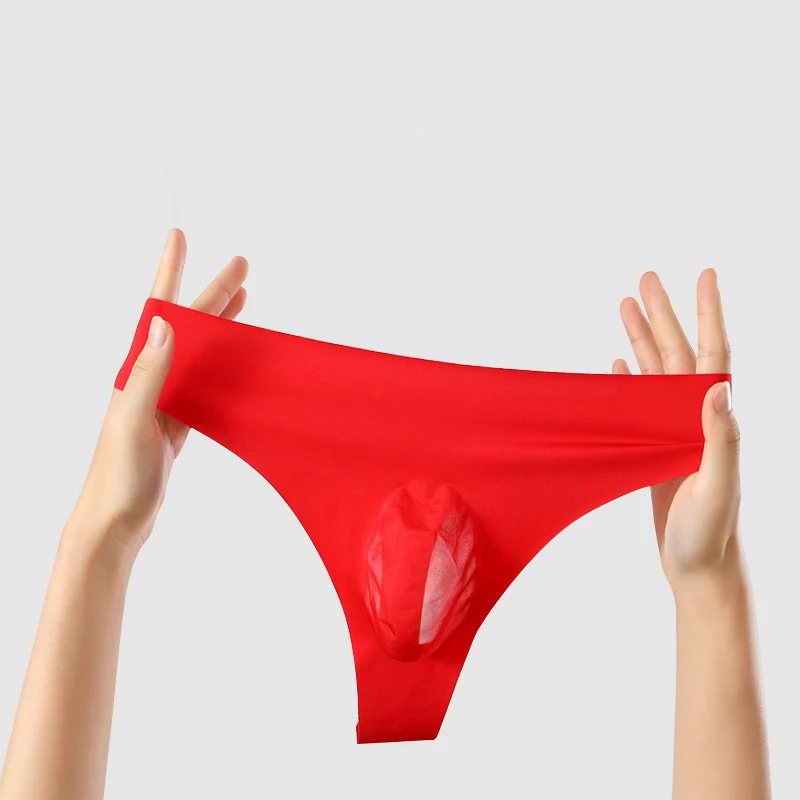 Seamless Men Thong Sexy Ultra-thin Underwear Mini Panties T-back Underpants Ice Silk 3D Penis Pouch G-String Erotic Tanga Bikini