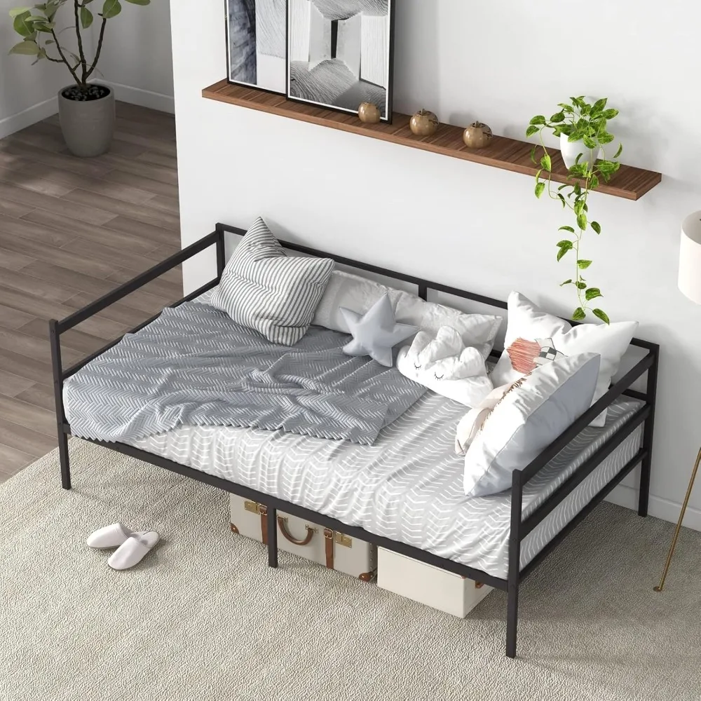 

Twin Size Metal Daybed Frame, Heavy-Duty Metal Slats Support Platform Bed, Home Sofa Bed with Storage, No Box Spring Needed, Ea