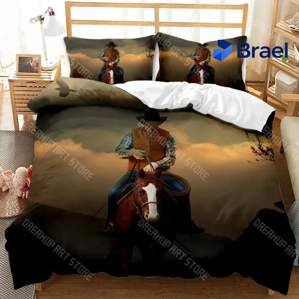 Exquisite 3D Print Western Cowboy Bedding Set Sunset Scenery Duvet Cover Bedroom Comforter Single Twin King Size Quilt Cover Hom