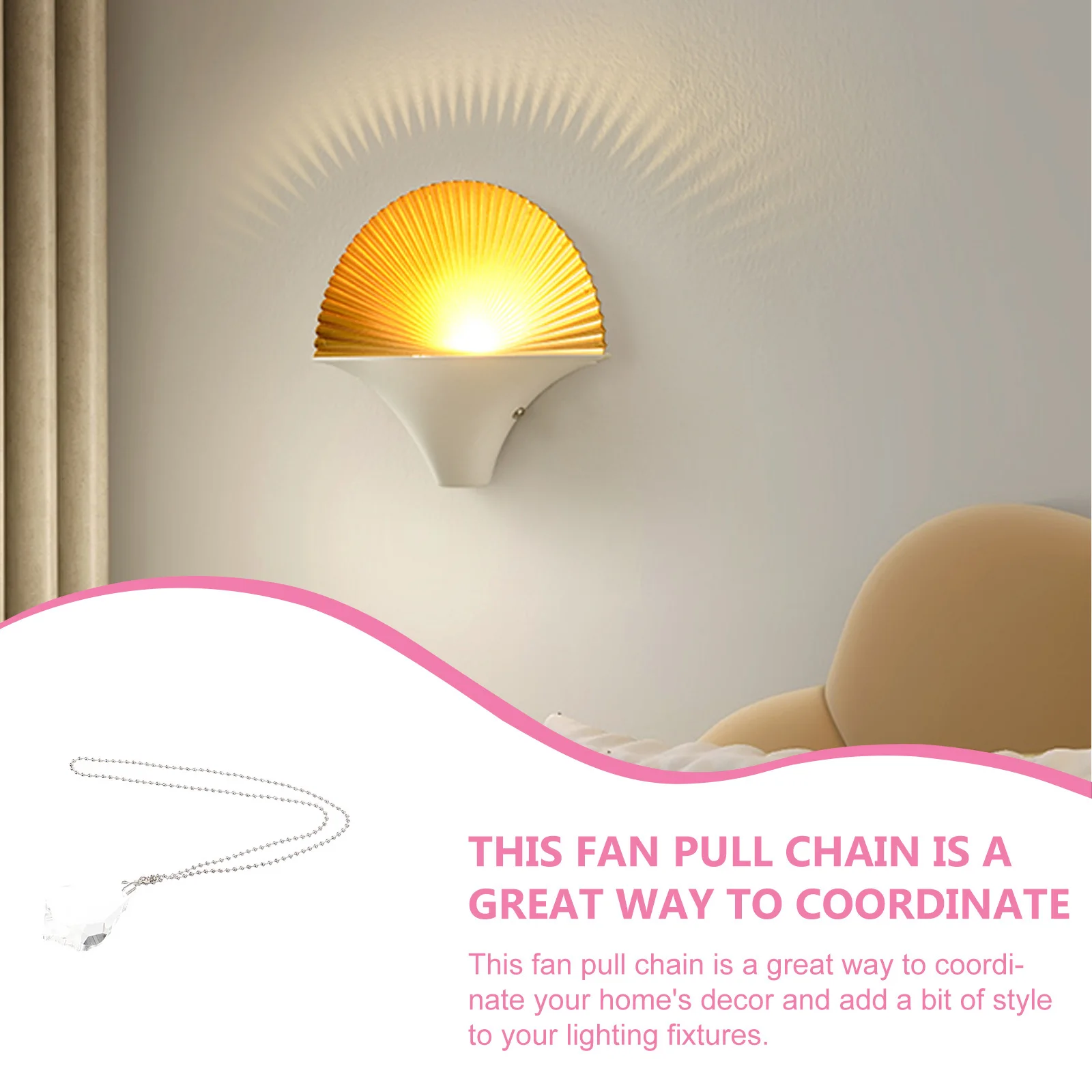 

Crystal Prism Ball Ceiling Fan Pull Chain Durable Metal Pendant Replacement Lighting Beaded Fan Pull Chain Extension