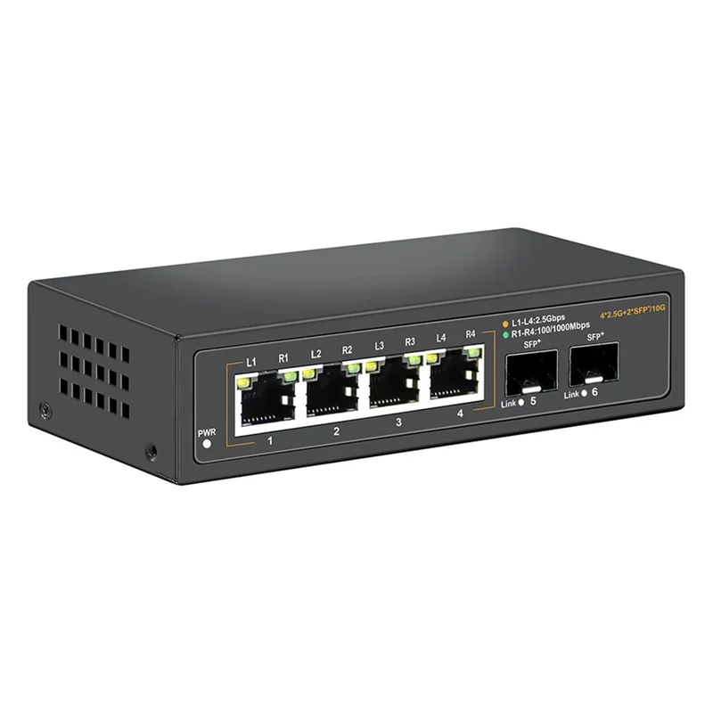 Novo-switch ethernet não gerenciado 2.5g com 4 portas base-t 2.5g e 2 portas de ligação ascendente sfp 10g, para 100/1000/2500mbps eua plug