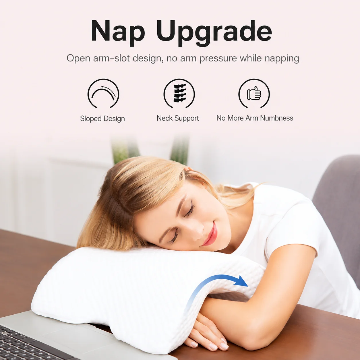 Compact Memory Foam Arm Tunnel Pillow for Side Sleepers, Ergonomic Hollow Cuddle Pillow for Neck Support, Bed and Office Naps